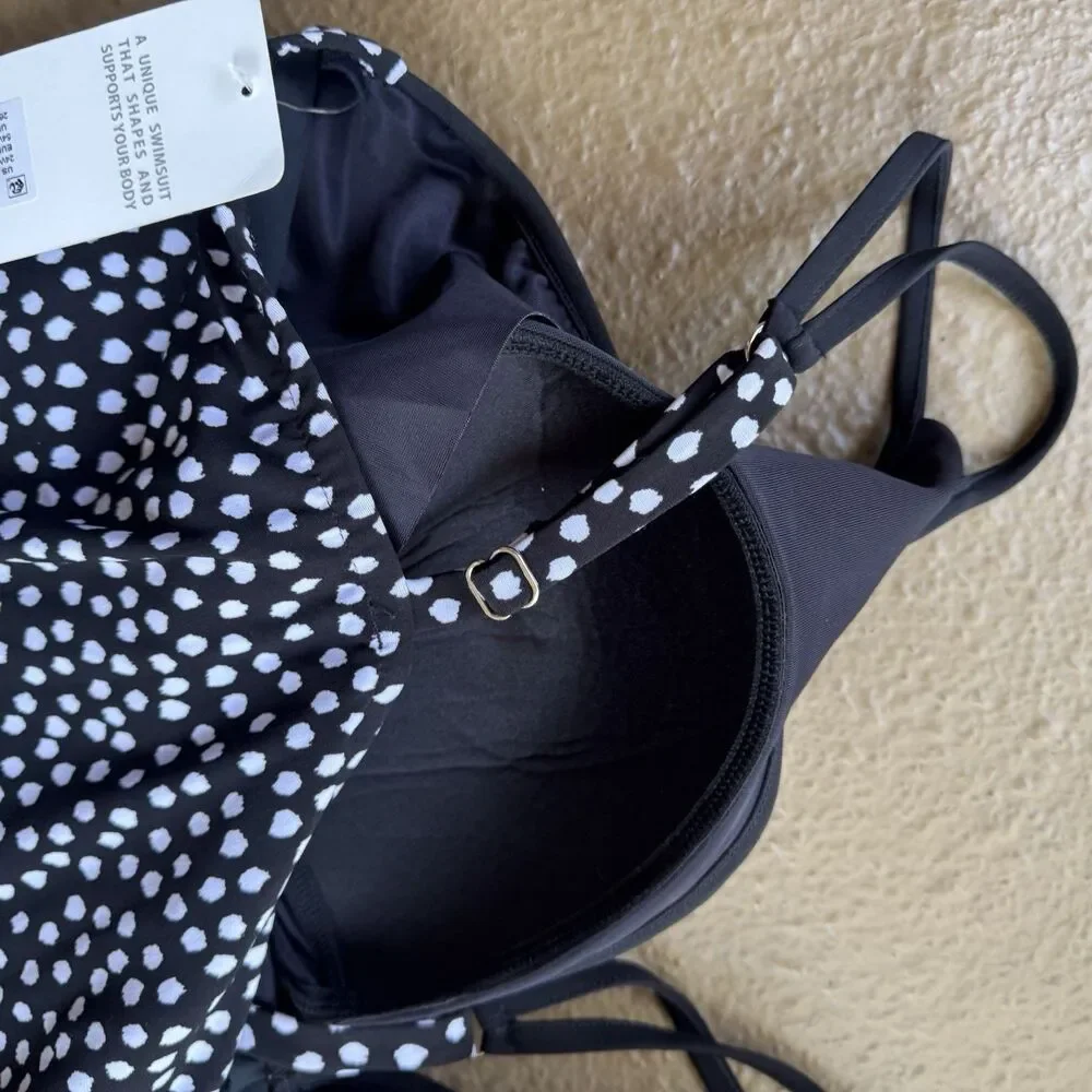Trimshaper Swimsuit Dress Tracey Sz 24W One Piece Black White Dots Funfetti NWT - Picture 10 of 16